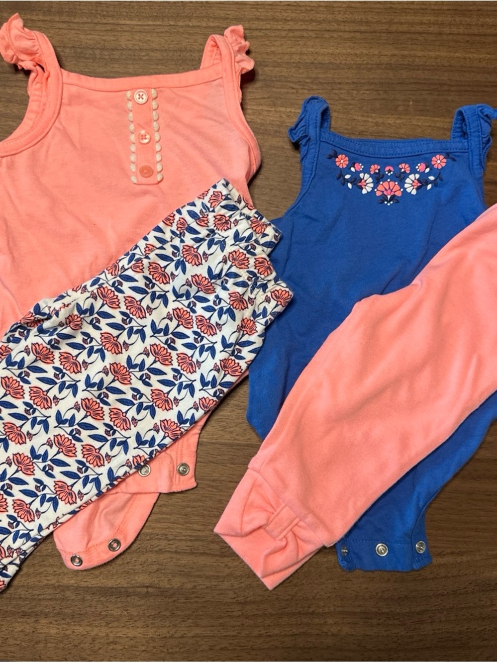 Carters Girls Coral and Blue Floral Onesie and Legging